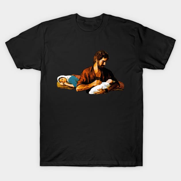 St. Joseph holds baby Jesus while Our Lady sleeps No Background T-Shirt by Brasilia Catholic